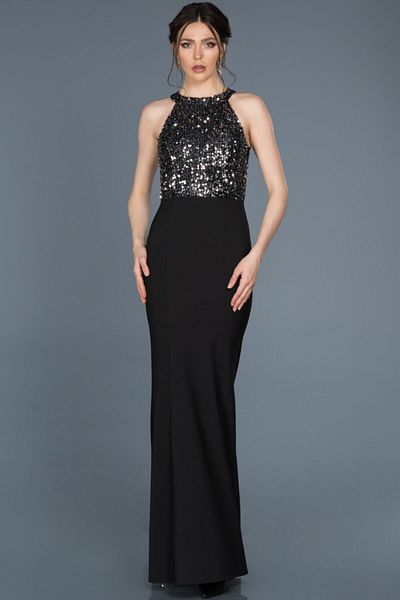 Abiyefon Black Silver Sequined Sleeveless Fishnet Evening Dress - Women's Dress