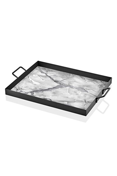 Çiçekmisin Mermer Desenli Dekoratif Tepsi Servis Tepsisi 40 X 30 Cm