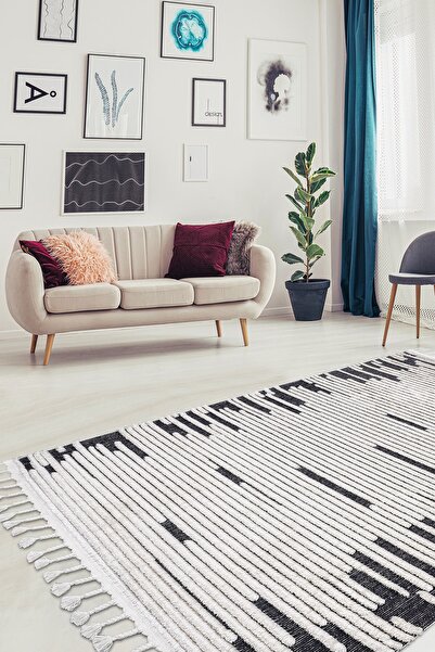 Kuga Halı Butik Siyah Beyaz Dokuma Post Halı 2749