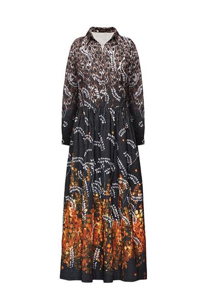 Faberlic Women's Black and Gray Print Long Dress, Size 38