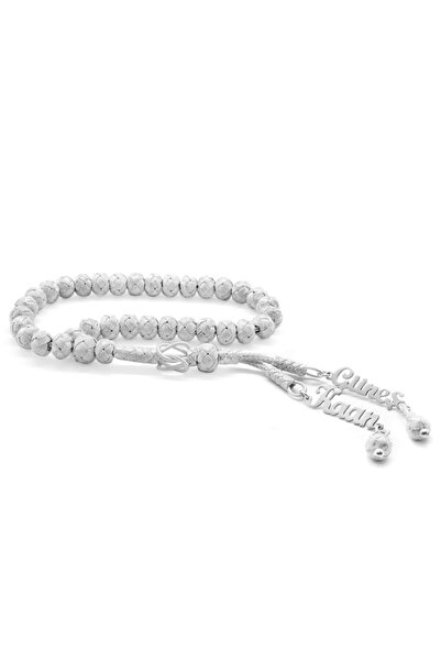 Tesbihane Handcrafted Wheel Cut Silver Color Name Written 1000 Sterling Silver Kazaz Tesbih