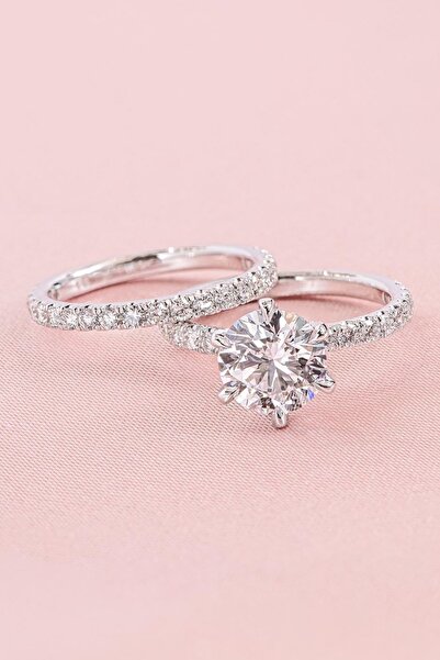Crystal Diamond Zirconia Işıklı Kutuda 1 Carat Tektaş Ve Tamtur Yüzük