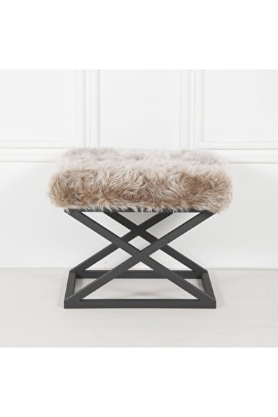 evodeko Siyah Metal Ayaklı Peluş Puf