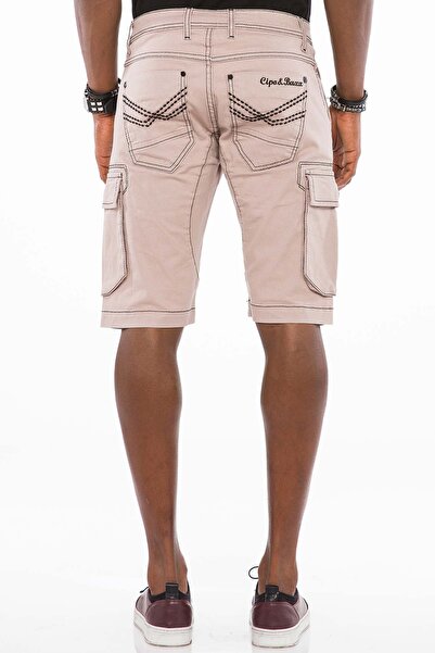 Cipo&Baxx Erkek Gri Kontrast Dikişli Kargo Cepli Kapri Ck188