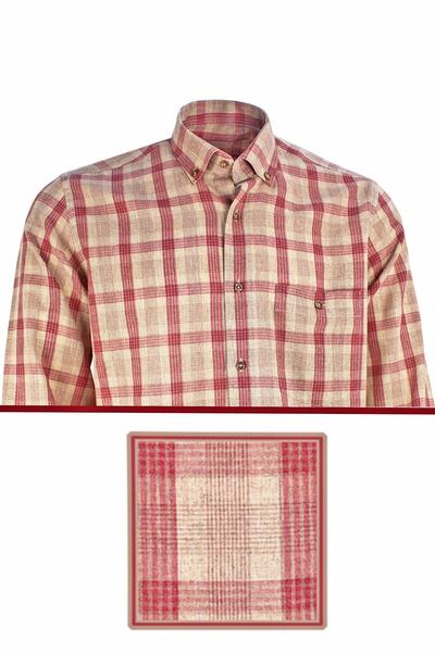 Varetta Ανδρικό καφέ 100% βαμβακερό μακρυμάνικο πουκάμισο με κουμπιά με μονή τσέπη καρό κλασικό κομμένο πουκάμισο