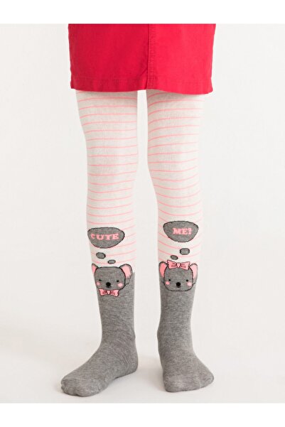 Penti Розови и сиви раирани чорапогащи с коала за момичета