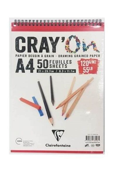 Clairefontaine كتلة رسم كراي أون A4 مع حلزون علوي 120 جرام.50 ورقة