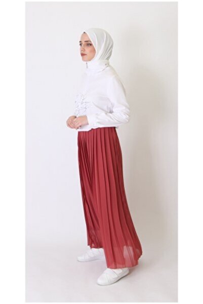Essah Moda Kadın Pembe Şifon Piliseli Uzun Etek - Be000133