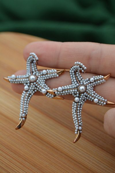 Stoneage Starfish Earrings with Pearls Lube Bronze