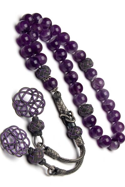 OTTOTESBİH 1000 Ayar Gümüş Kazaz Püsküllü 8mm Ametist Doğaltaş Tesbih