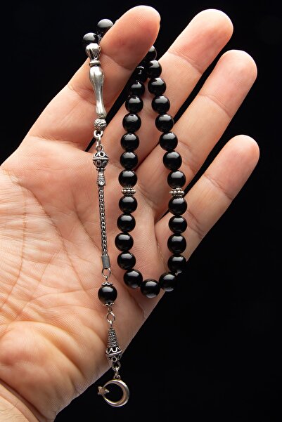 OTTOTESBİH 925 Ayar Gümüş Aksesuarlı Ayyıldız Model Işlemesiz Sade Oltutaşı Tesbih