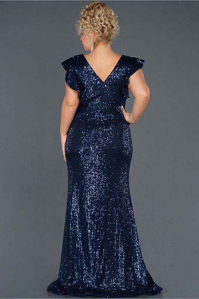 Abiyefon Women's Navy Blue Sequin Plus Size Fish Evening Dress Abu1045