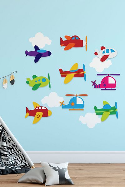 Tilki Dünyası Colorful Planes and Clouds Kids Room Sticker