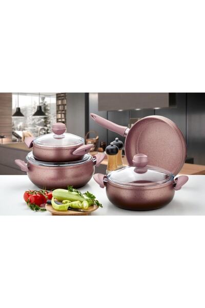 ÖZLİFE 7 Parça Granit Tencere Seti Azra Model Rose