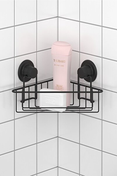 Teknotel DELME VİDA MATKAP YOK! VAKUMLU TEK KATLI BANYO KÖŞE RAFI MAT SİYAH D...