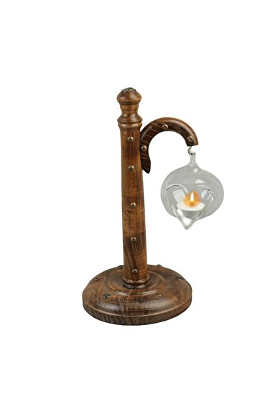 hiçdurmaal Tek Camlı Sokak Lambası Tasarımlı Ahşap Dekoratif Mumluk