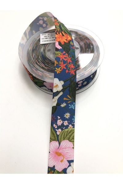 Hobigram Panglică Grosgrain cu Motive Florale 2,5 Cm – Design Special, Accesoriu, Producție de Calitate, Stil Glamorous – Ku