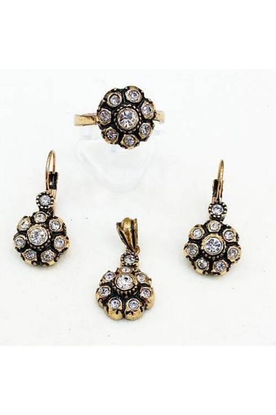 Aşina Gümüş Women's Gold Gorgeous Century Daisy Diamond Monture Set