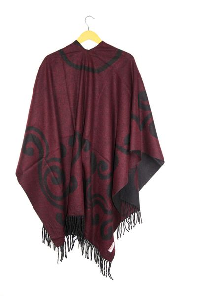 FORUM Women's Burgundy Double Sided Shoulder Shawl Poncho