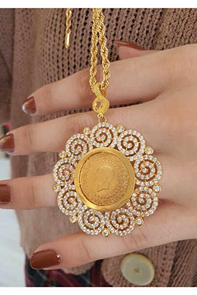 barisiva gold 22 Ayar Altın Kaplama Zirkon Taşlı Yarım Ebatlı Kolye