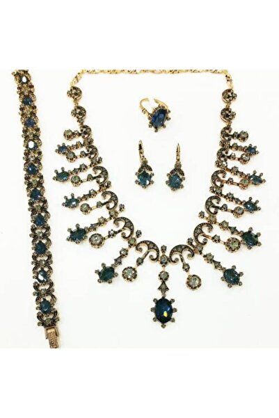 Aşina Gümüş Yeni Yıl Hediyesi Kadın Altın Safir Mavi Taşlı Elmas Montür Gerda...