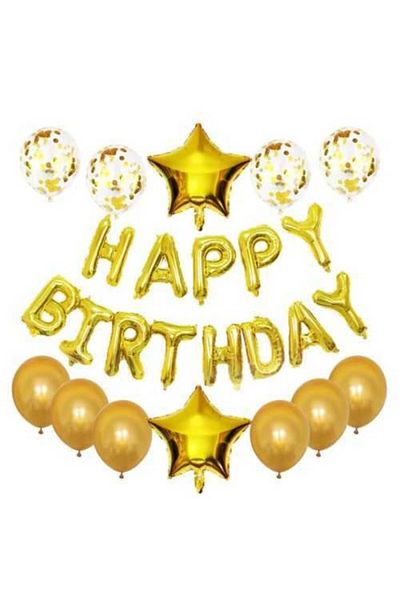 Deniz Party Store Happy Birthday Gold Letter Foil Balloon Transparent Balloon with Confetti Metallic Balloon Set Party Set