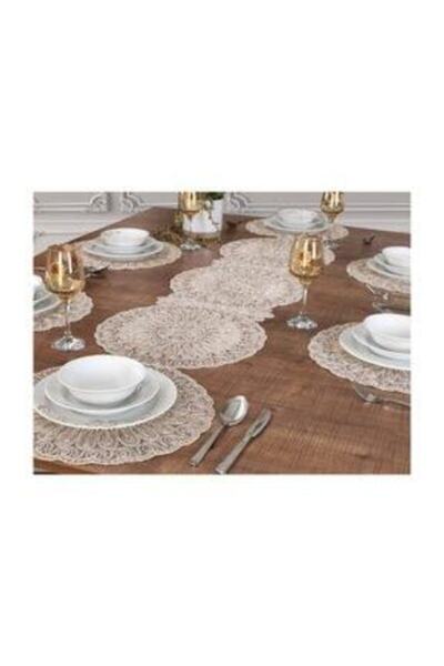 Imalat Klasik Amerikan Servis Supla Ve Runner Seti 6 Kişilik Set Gold Simli Renk