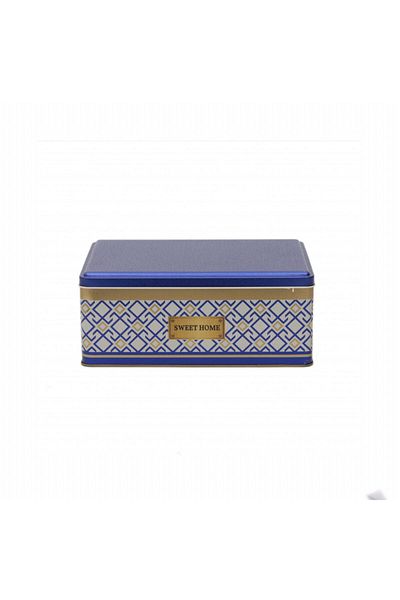 EVLE Ef057-a9 Turkish White Blue_swt Home Patterned Rectangular Metal Storage Container 17x26 Cm