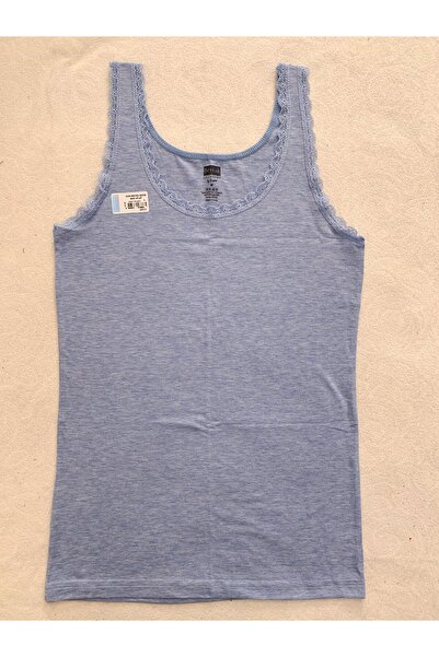 Berrak Kadın Mavi Gübürlü Dantelli Kalın Askı Body Atlet 3'lü