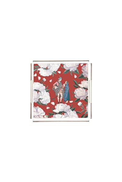 Adawall صينية شبكية باللون الأحمر - الوردة البيضاء - 25x25 سم