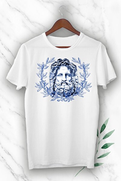 perseusshopping تي شيرت أبيض مطبوع عليه تمثال الأساطير زيوس للجنسين