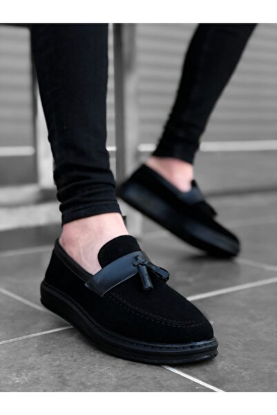 BOA BA0005 Bağcıksız Yüksek Taban Siyah Kemerli Klasik Püsküllü Corcik Erkek Ayakkabı
