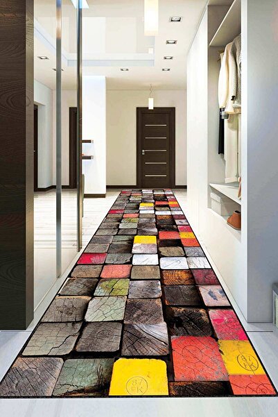 Viva Home Kesme Jel Taban Rulo Yolluk 3d Renkli Kütükler Ar299