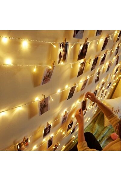 Adil Baba Peri Led Işık 3 Metre (sarı) 15 Adet Küçük Mavi Mandal