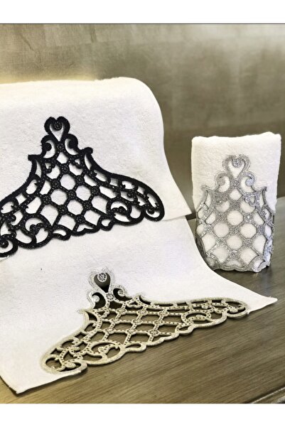 Creativehome Mihrace 3 Renkli Derili Ekru 3’lü 50x90cm Havlu Set, Organik Bam...