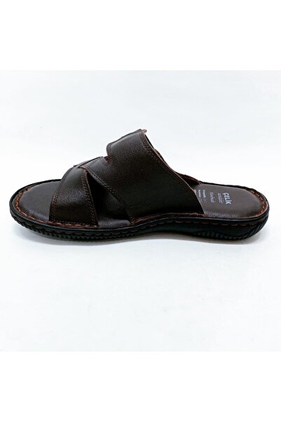 Çelik Men Brown Genuine Leather Slippers