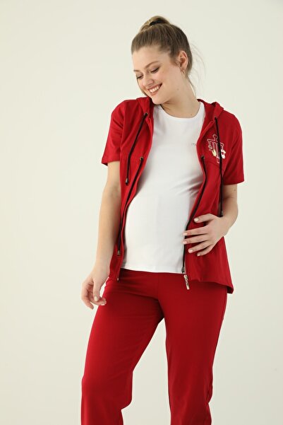 MİSS PERRY Yazlık Penye Kapüşonlu 3'lü Hamile Pijama Takımı