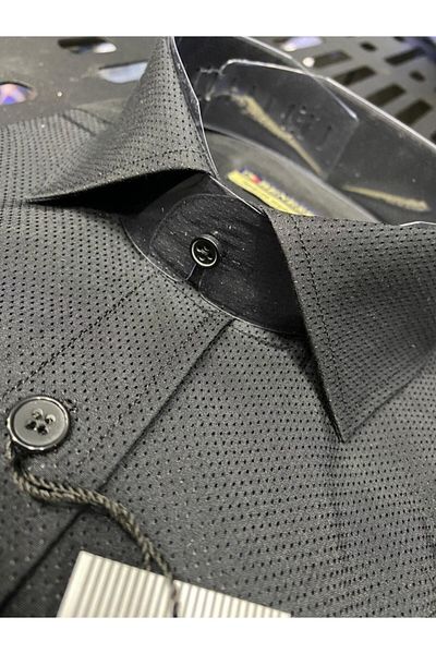 BENESSE Μαύρο ανδρικό πουκάμισο Dobby Pattern Slim Fit