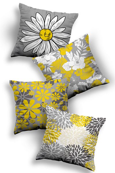 Skhome Husă de pernă decorativă cu design special imprimat pe două fețe, combinație de 4 piese (KOM09)