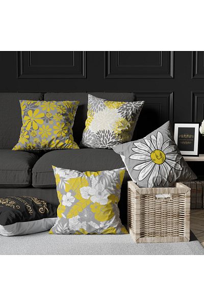 Skhome Husă de pernă decorativă cu design special imprimat pe două fețe, combinație de 4 piese (KOM09)