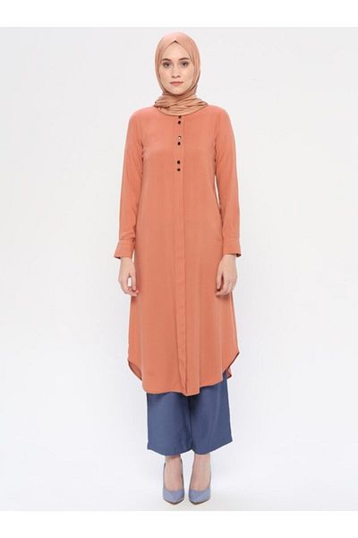 ZENANE Women's Orange Button Detailed Tunic