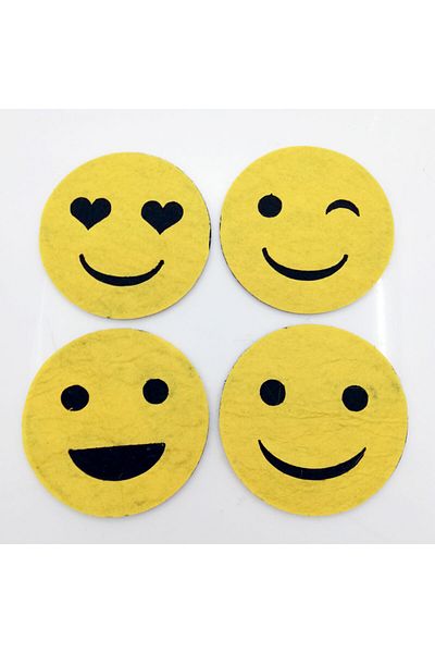 Lora Davet Fețe de pahar din pâslă Emoji galben 4 buc