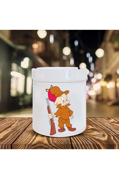 Kumbara Hediyelik Λευκό κεραμικό τασάκι με στάμπα Elmer Fudd