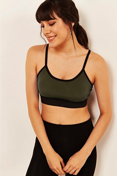 Adeniz Women's Green Cross Thin Rope Strap Sports Bra