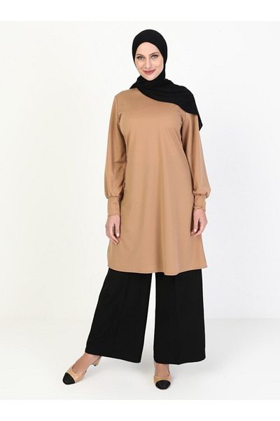 ZENANE Women's Camel Sleeve Detailed Tunic