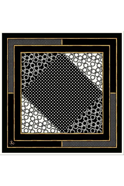 19V69 ITALIA Eșarfă Twill Alb-Negru Gold Series 90x90 Cm Cu Agatator Eșarfe ș...