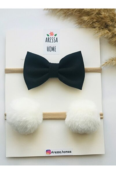 Aressa مجموعة رباط شعر للأطفال البنات من القطن بفيونكة بوم بوم مزدوجة