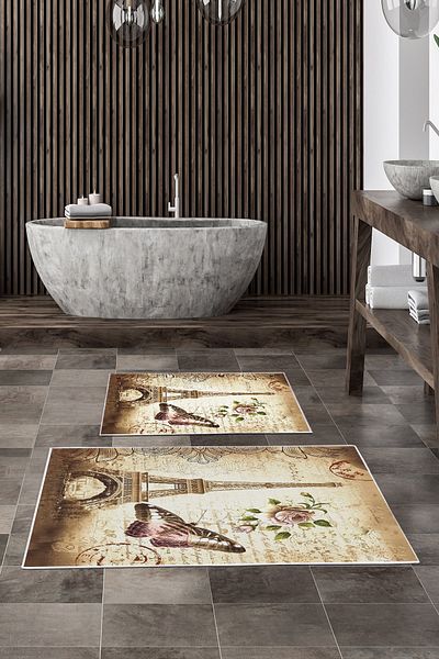 Alanur Home Alanur Trend Non-Slip Base Digital Bathroom Set Kt419 Mink
