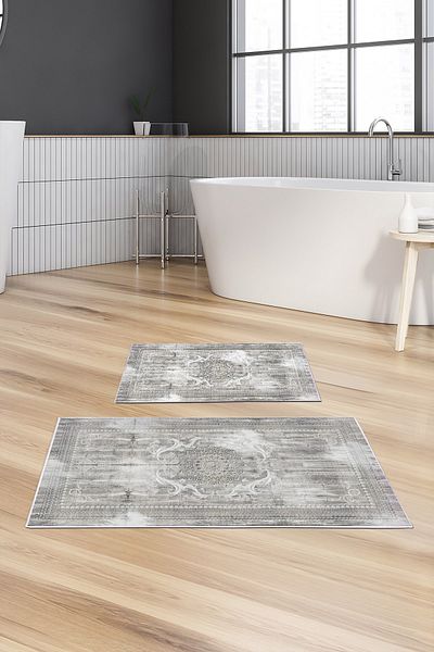 Alanur Home Alanur Trend Non-Slip Base Digital Bathroom 2-Piece Toilet Set Kt448 Gray