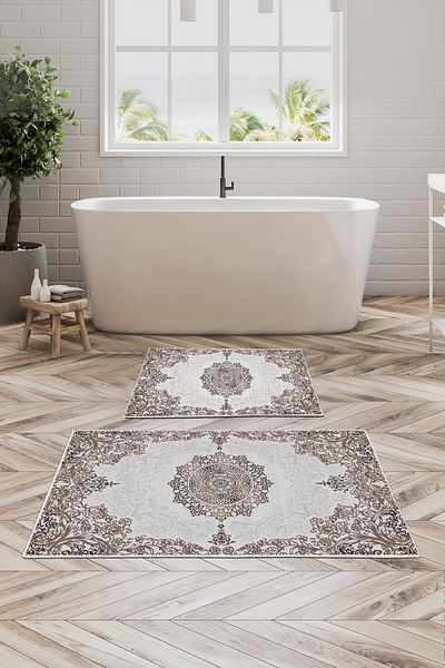 Alanur Home Alanur Trend Non-Slip Base Digital Bathroom Set Kt466 Brown